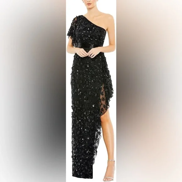 Mac Duggal | Dresses | Nwt Mac Duggal Sequined One Shoulder Black Evening  Dress Size 6 Womens | Poshmark